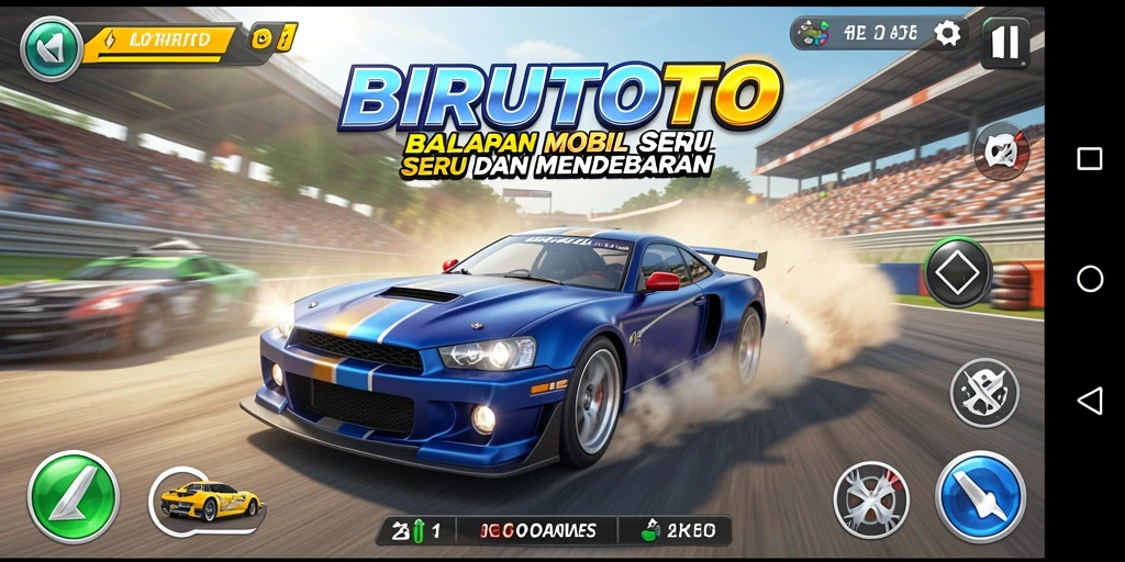 Screenshot gameplay BIRUTOTO menampilkan aksi balapan yang mendebarkan.