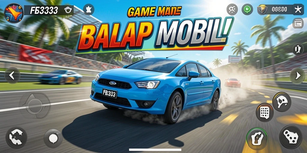 Screenshot menunjukkan gameplay balap mobil yang seru.