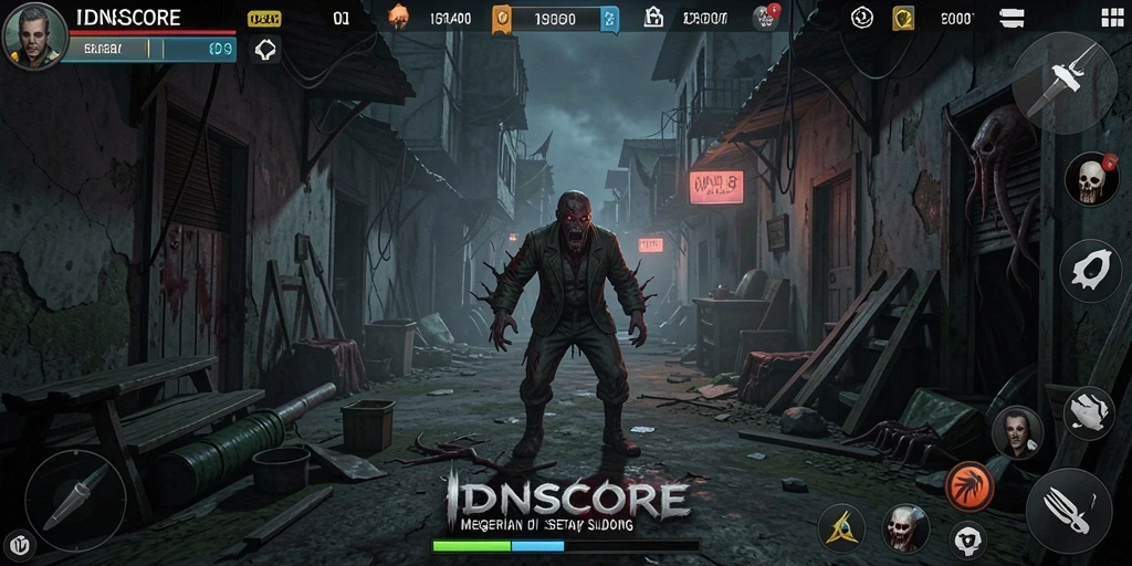 Screenshot menakutkan dari gameplay <strong>IDNSCORE</strong> yang menunjukkan suasana kegelapan.