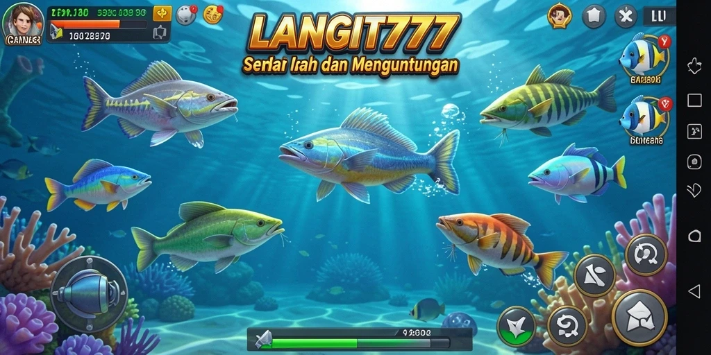 Screenshot LANGIT777 menampilkan aksi seru dalam menangkap ikan.