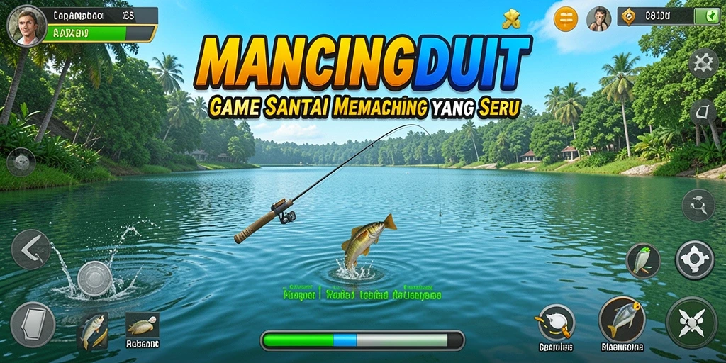 Tampilan gameplay seru saat memancing ikan di MANCINGDUIT.