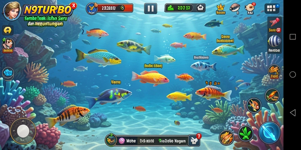Tampilan gameplay seru N9TURBO dengan aksi tembak ikan.