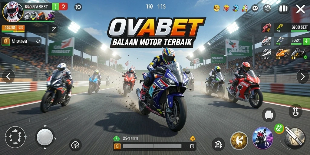 Screenshot utama OVABET menampilkan aksi balapan motor yang intens dan mendebarkan.