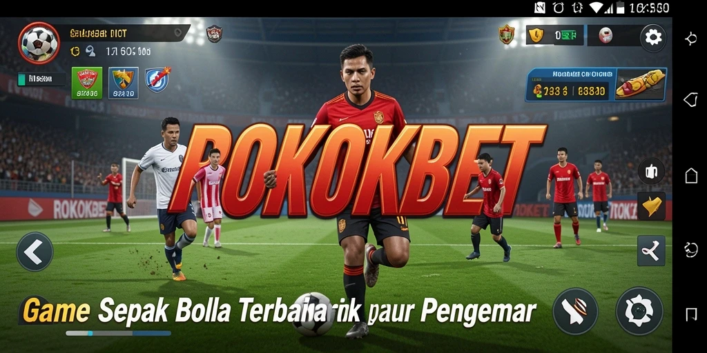 Tampilan utama ROKOKBET dengan grafis sepak bola yang menakjubkan.