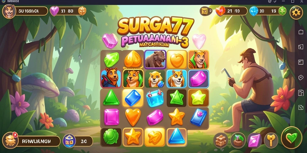 Screenshot menunjukkan gameplay menarik saat mencocokkan permata di SURGA77.