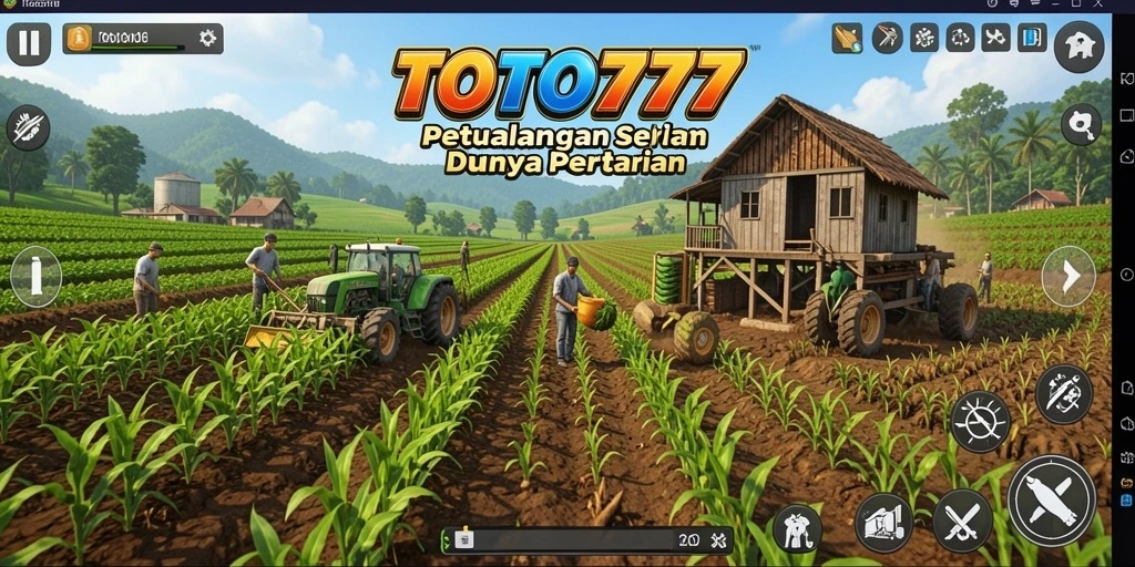 Screenshot gameplay TOTO777 dengan pertanian yang subur.